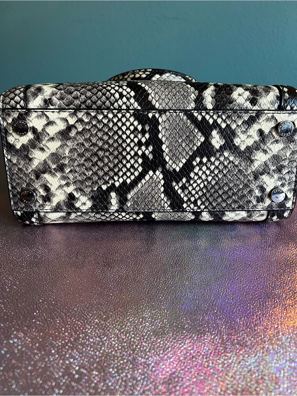 Michael Kors Black and White Python Embossed Leather Satchel - Picture 6 of 8